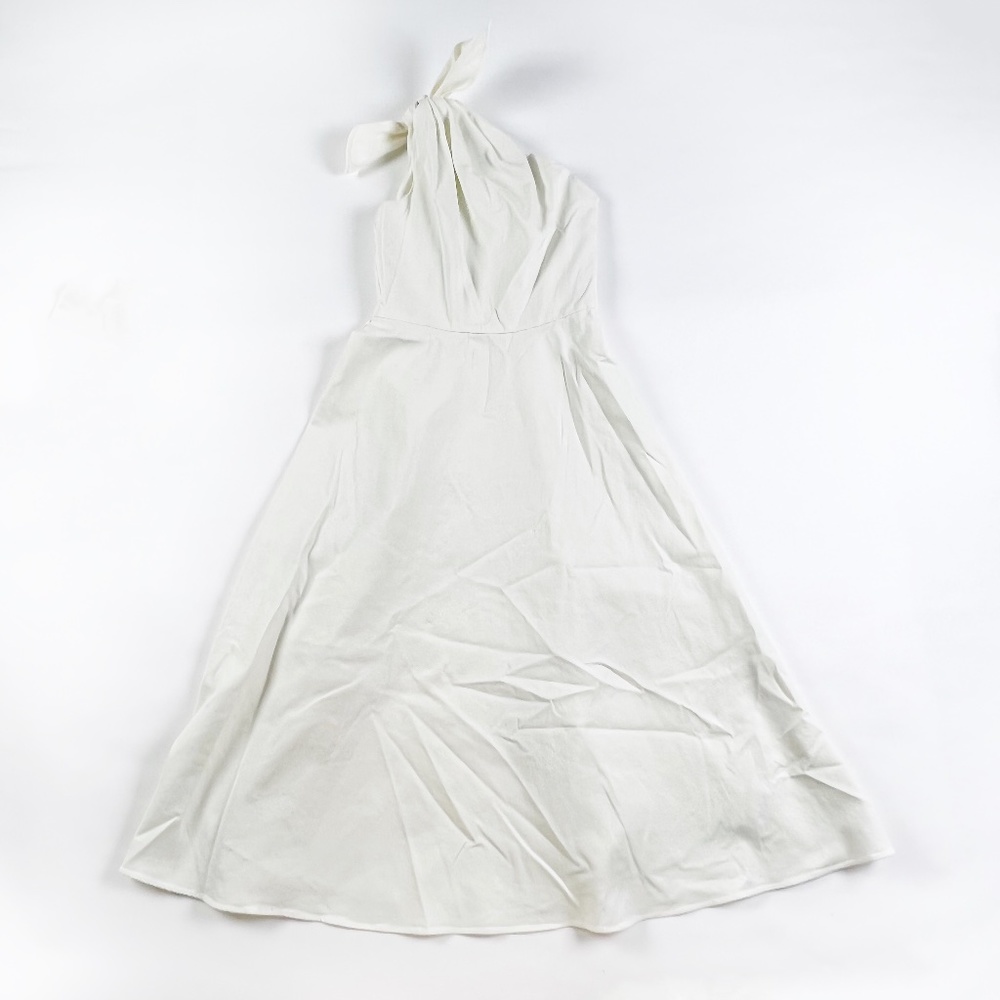 Kate Spade Twill Cotton Stretch Bow Tie One Shoulder Midi White Flared Dress 00